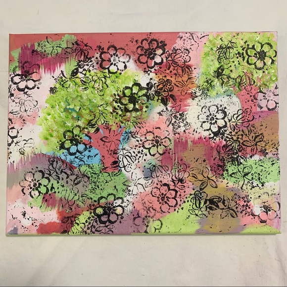 Abstract Floral Canvas Painting Original Acrylic - Picture 3 of 11